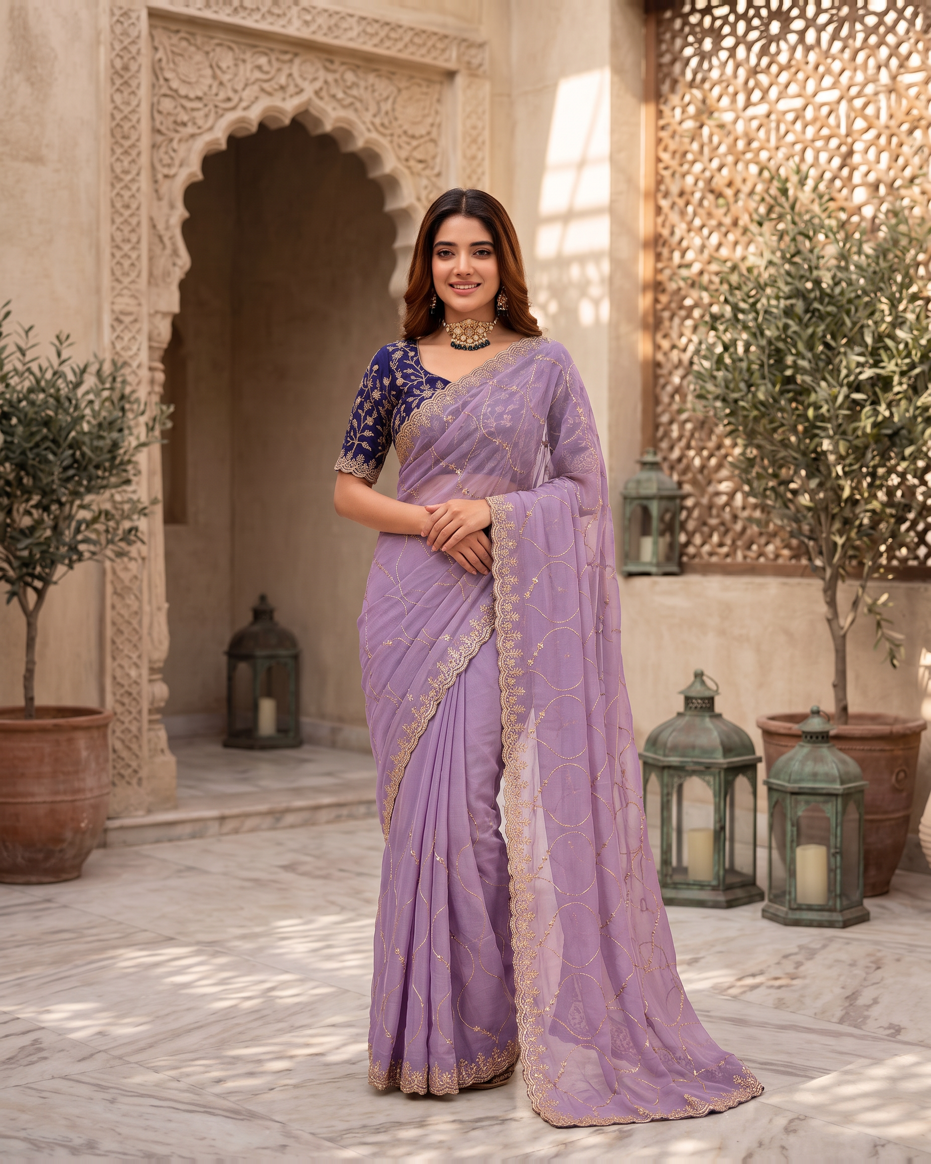 Vedika Star Kaju Katri Festive Saree with Patterned Pallu - Lavender - full saree hero
