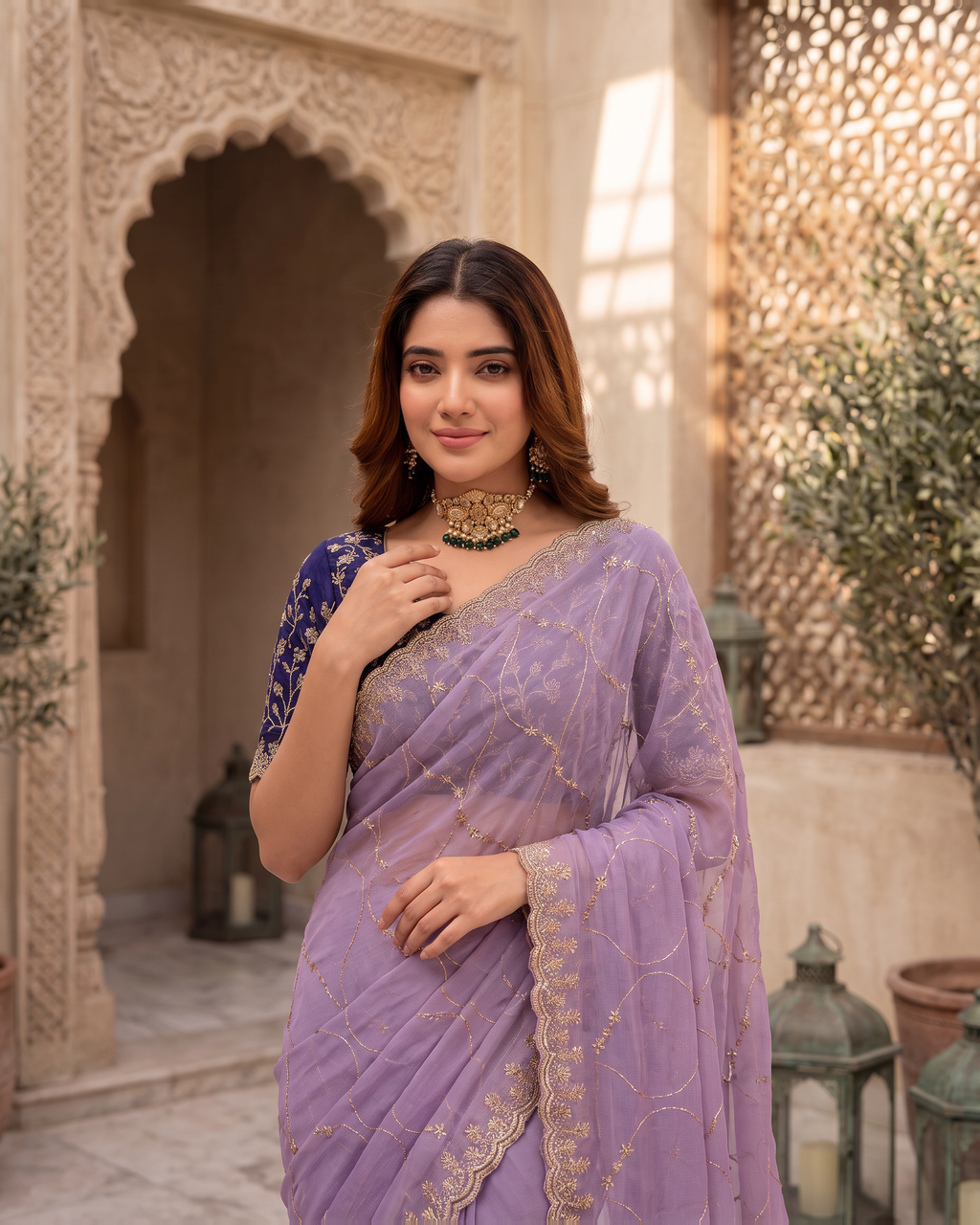 Vedika Star Kaju Katri Festive Saree with Patterned Pallu - Lavender - upper closeup