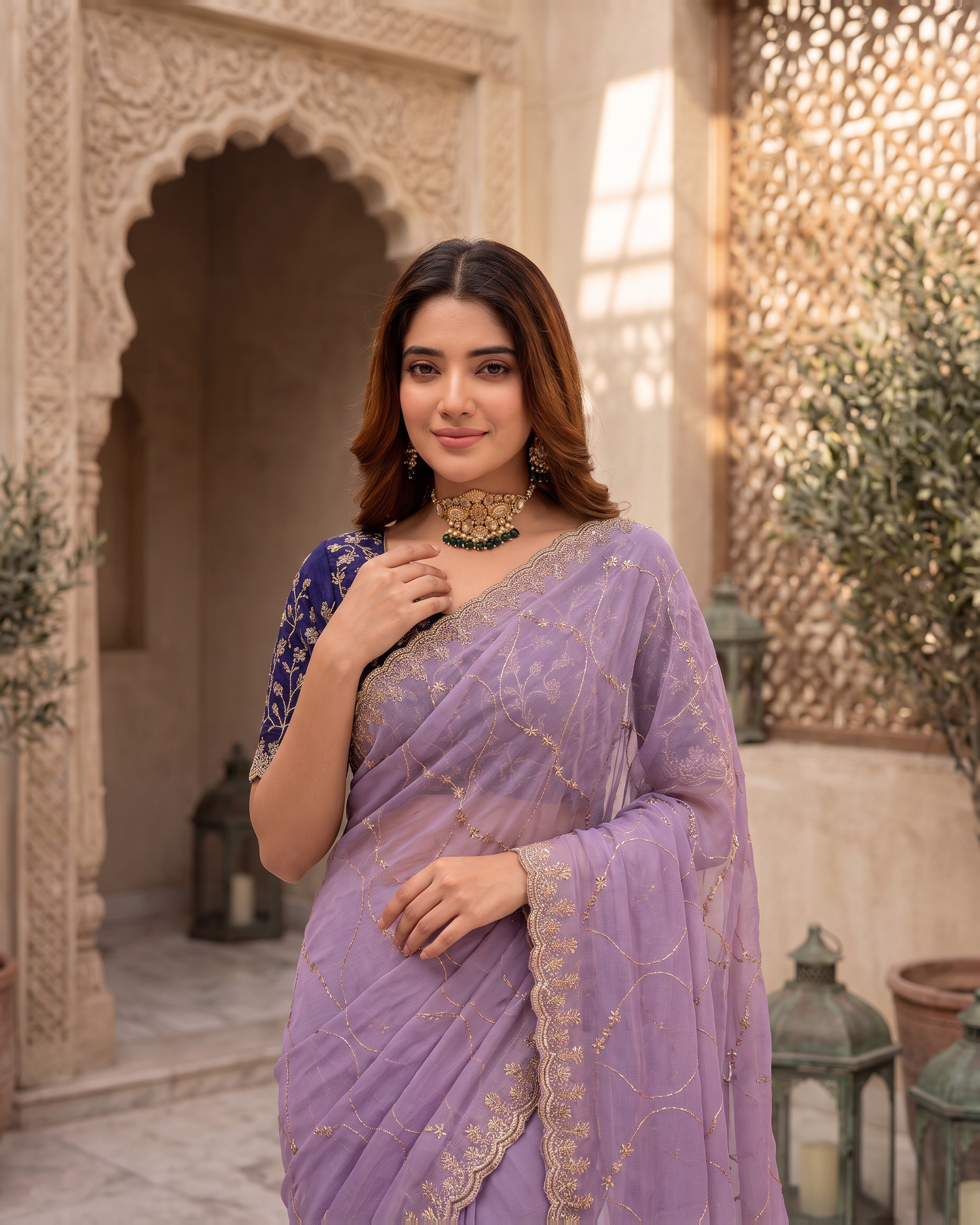 Vedika Star Kaju Katri Festive Saree with Patterned Pallu - Lavender - upper closeup