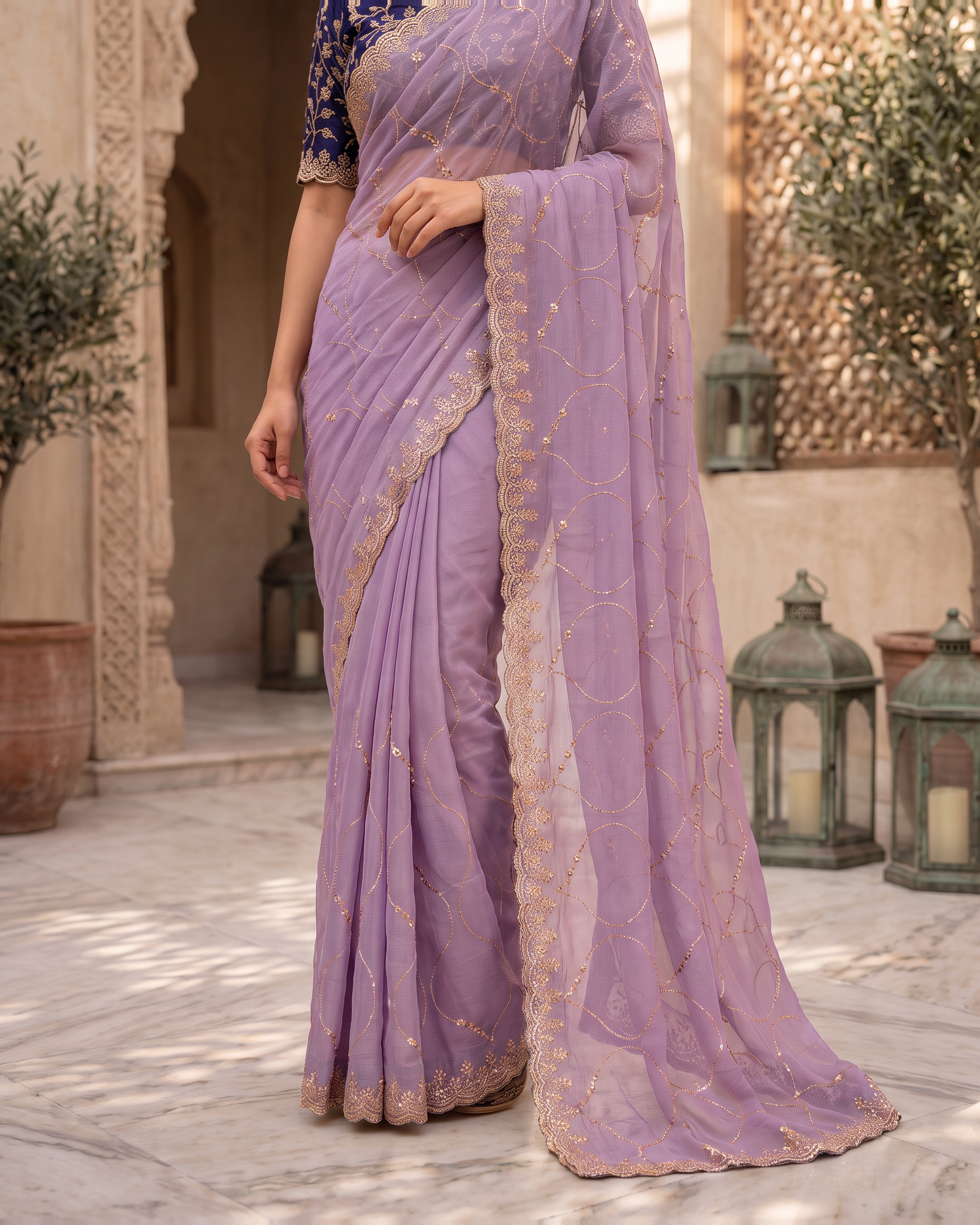 Vedika Star Kaju Katri Festive Saree with Patterned Pallu - Lavender - lower closeup