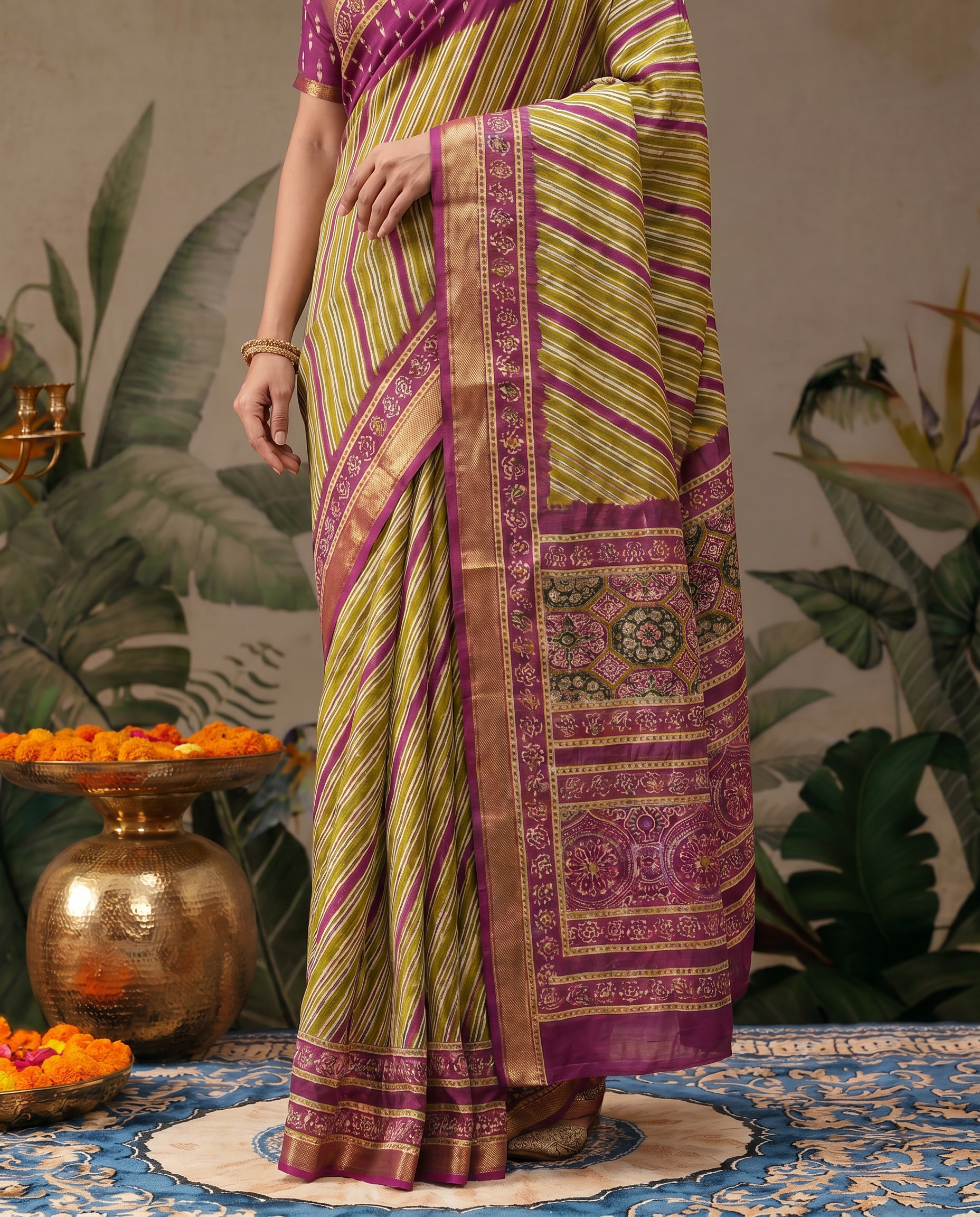 Vibrant Orange Printed Pure Cotton Saree with Traditional Patterns - output 1 - 05 lower closeup