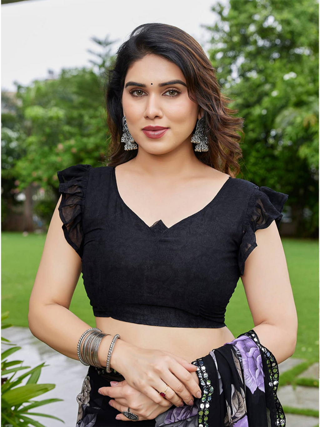 Elegant Black Floral Printed Georgette Saree with Designer Border – Party Wear & Casual Wear