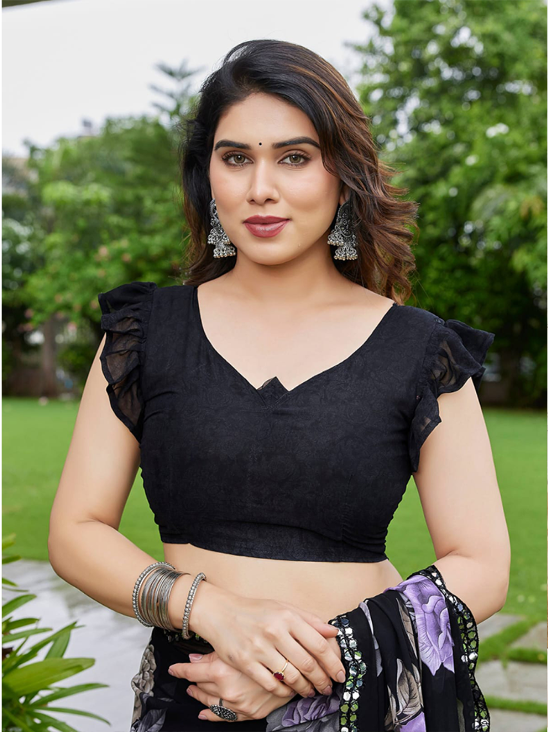 Elegant Black Floral Printed Georgette Saree with Designer Border – Party Wear & Casual Wear