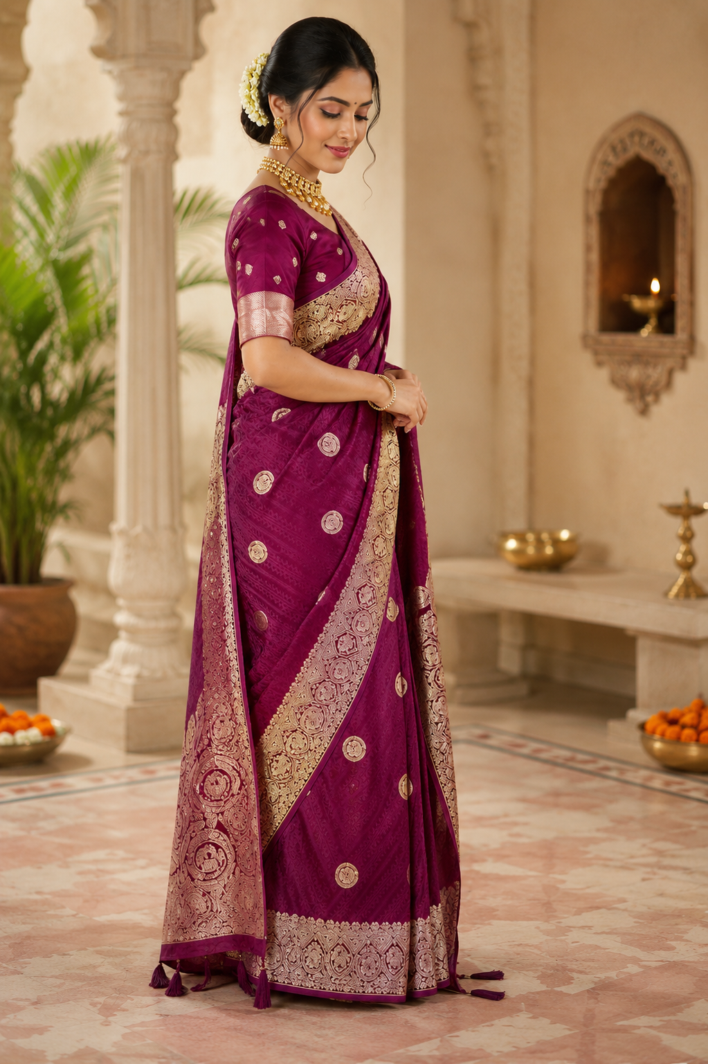 Wine Magenta Pure Silk Jari Weave Party Wear Saree - image 2
