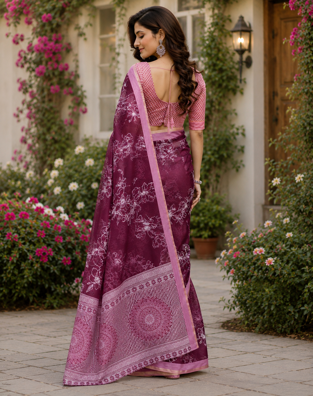 Wine Purple Chanderi Cotton Printed Ready To Wear Saree - image 3