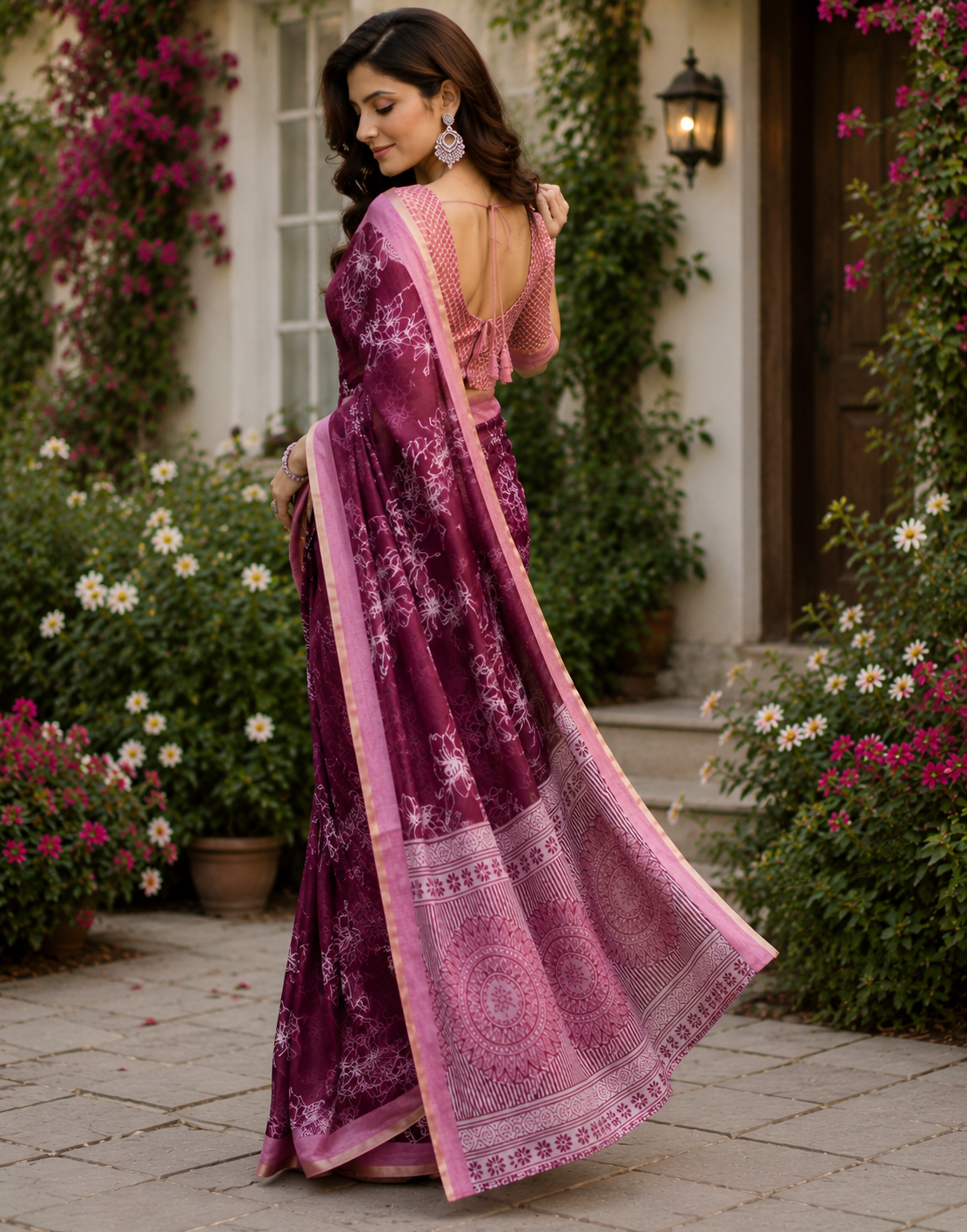 Wine Purple Chanderi Cotton Printed Ready To Wear Saree - image 4