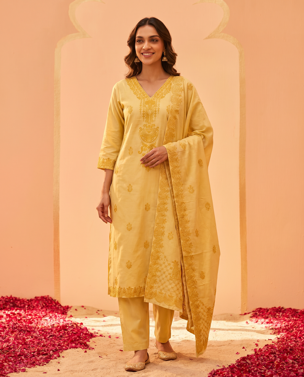 Yellow Embroidered Salwar Suit Set - front