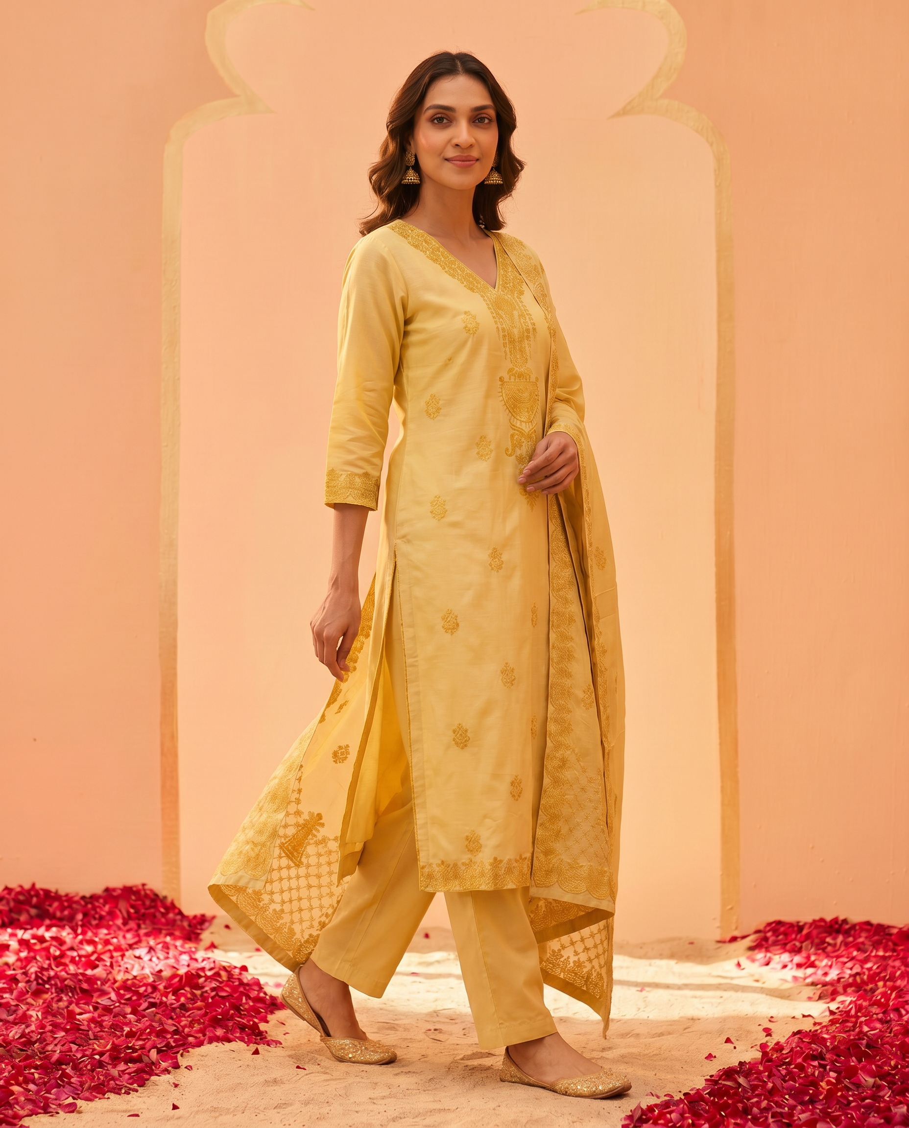 Yellow Embroidered Salwar Suit Set - side