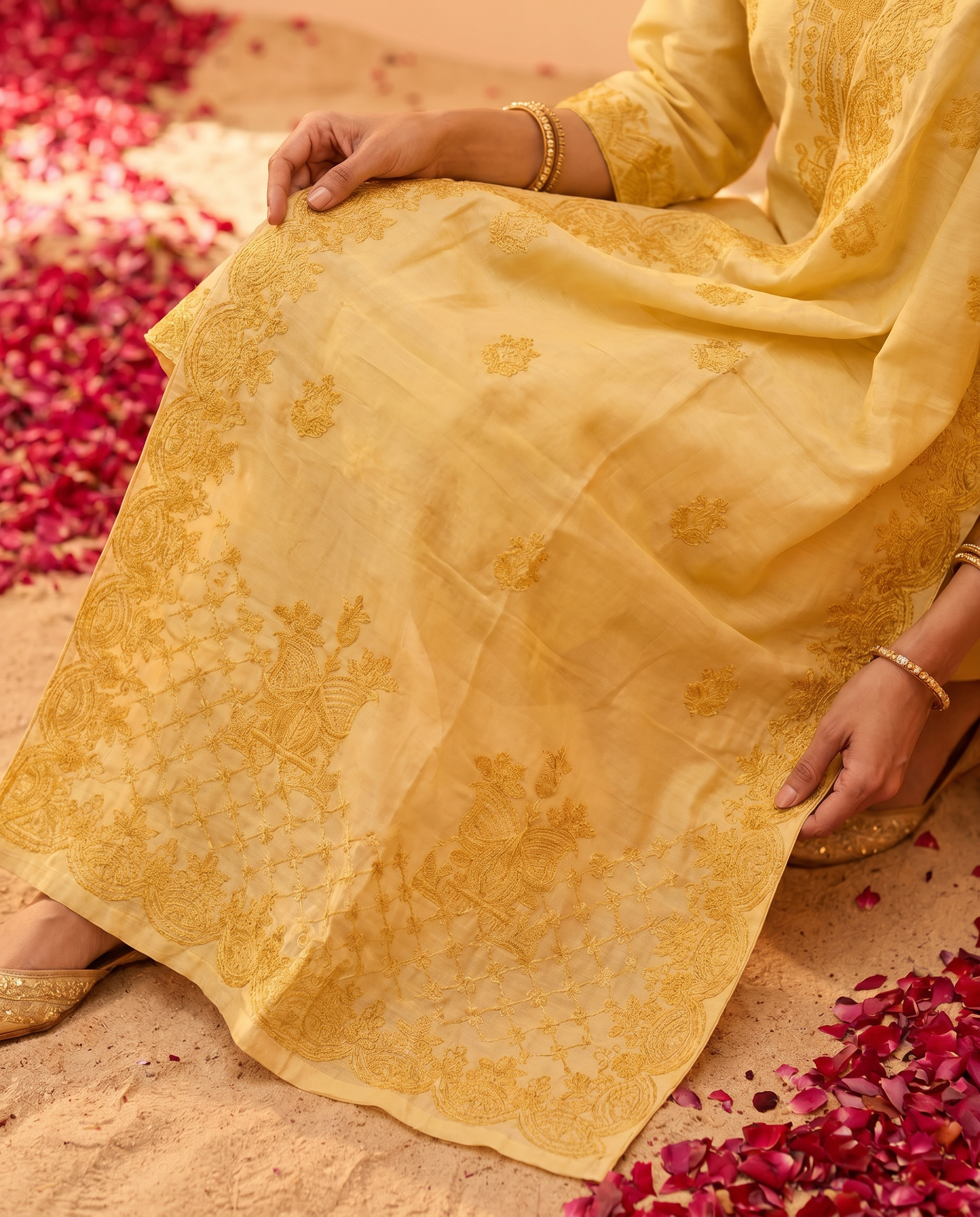 Yellow Embroidered Salwar Suit Set - dupatta