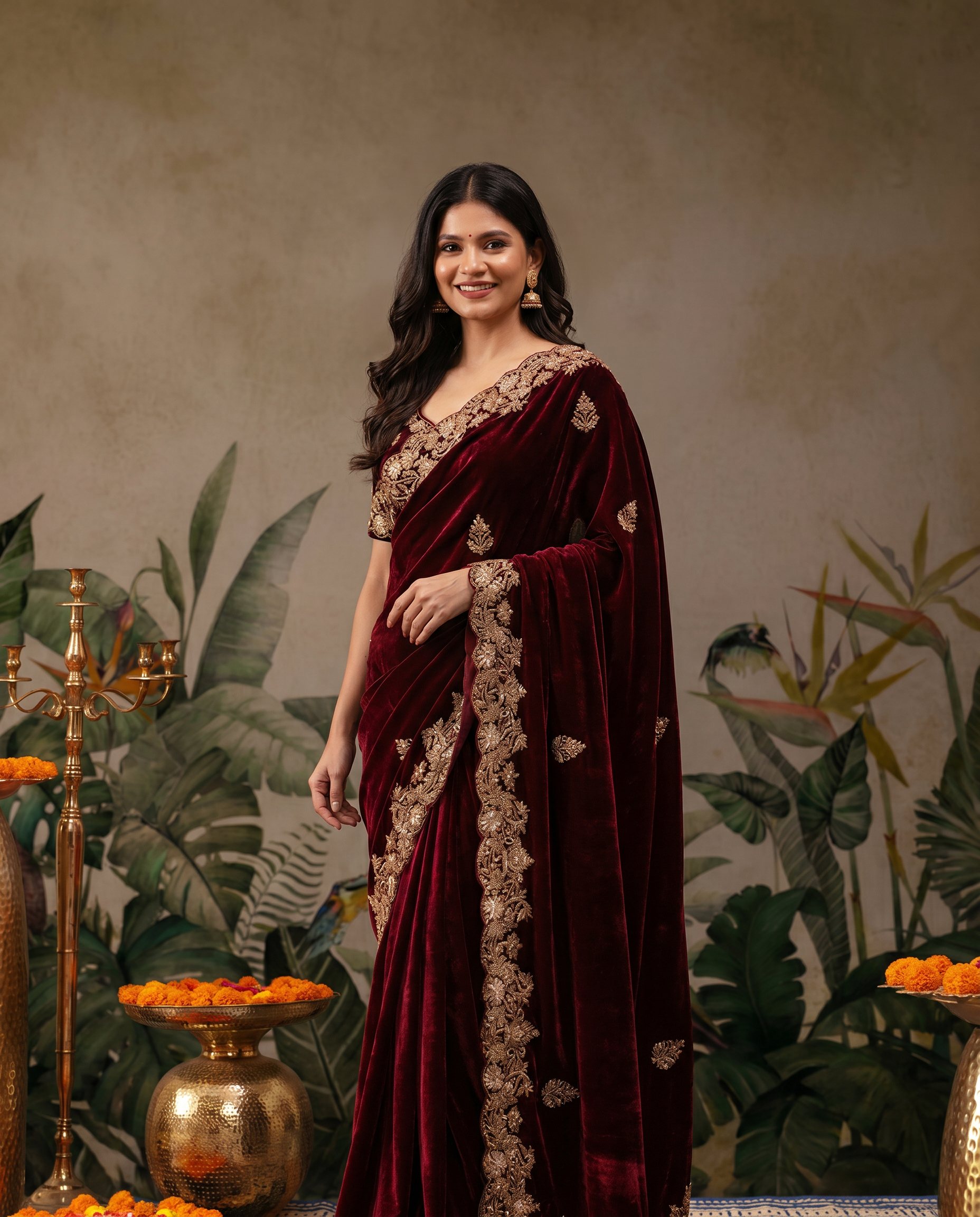 Zehra Maroon Velvet Designer Winter Saree - output 0 - 02 hero