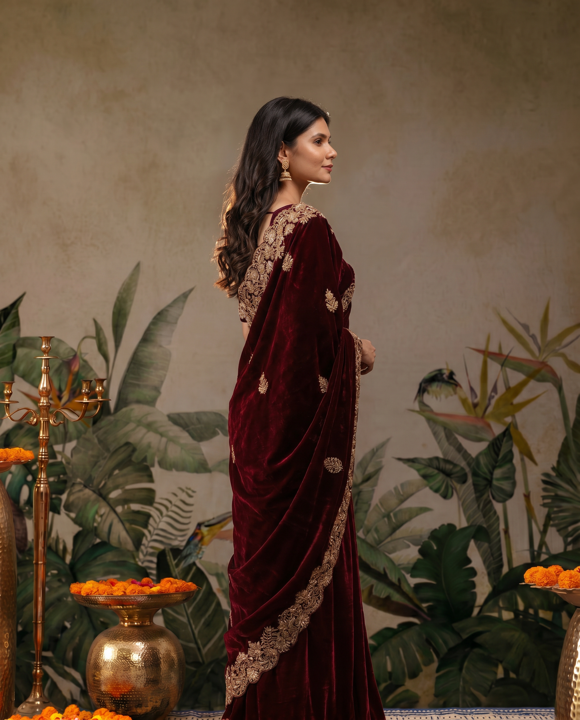 Zehra Maroon Velvet Designer Winter Saree - output 0 - 03 side