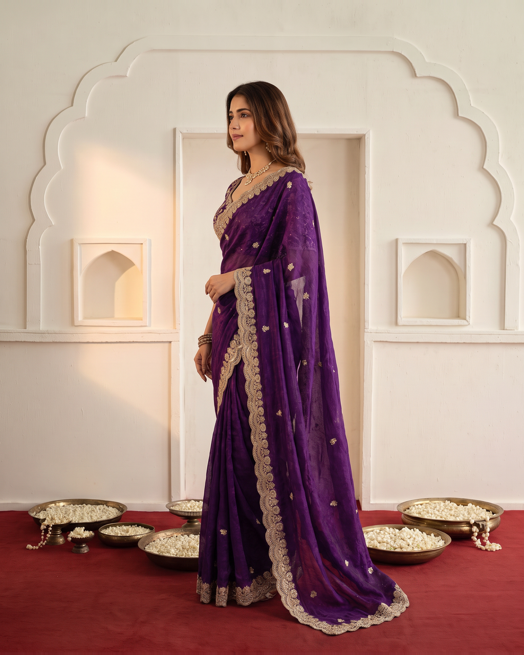 Ziva Sequins Festive Saree with Shimmer Embroidery - Purple - side