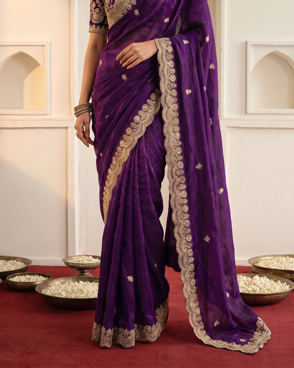 Ziva Sequins Festive Saree with Shimmer Embroidery - Purple - lower closeup