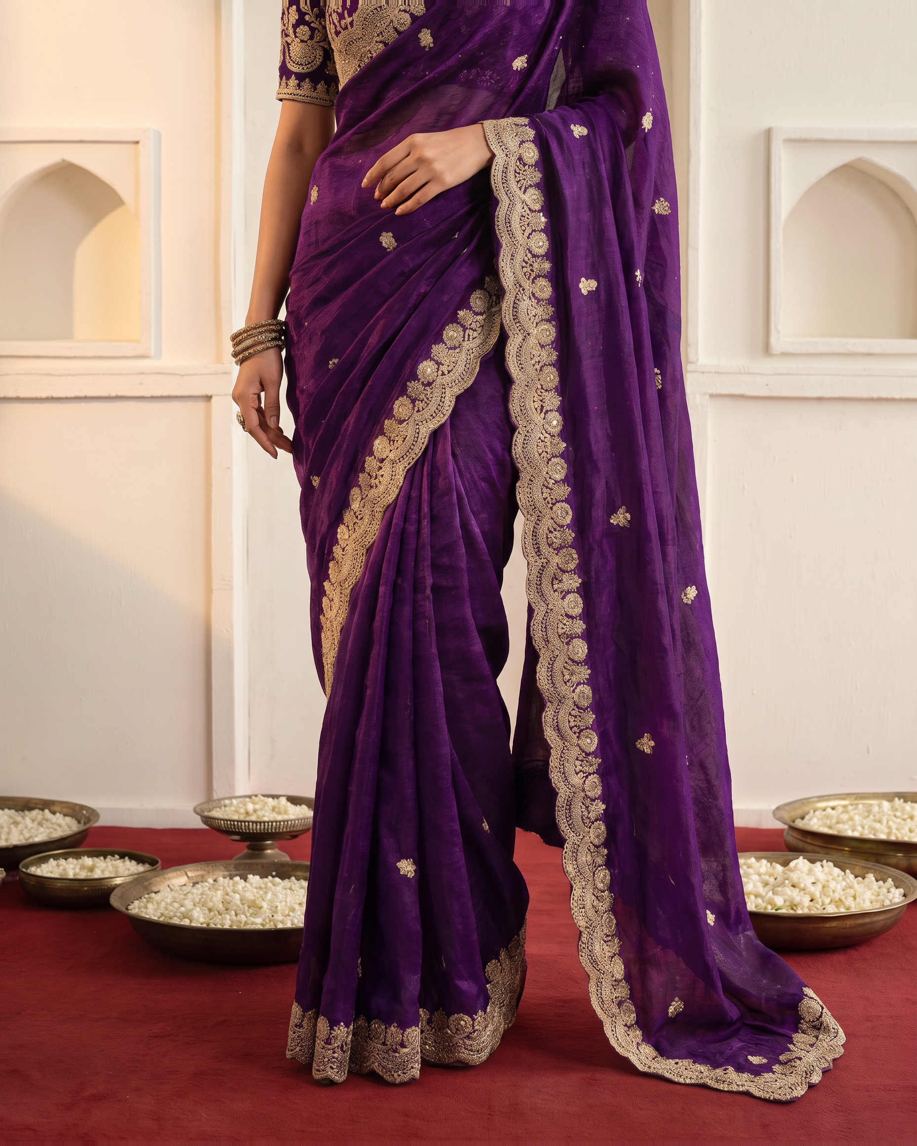 Ziva Sequins Festive Saree with Shimmer Embroidery - Purple - lower closeup