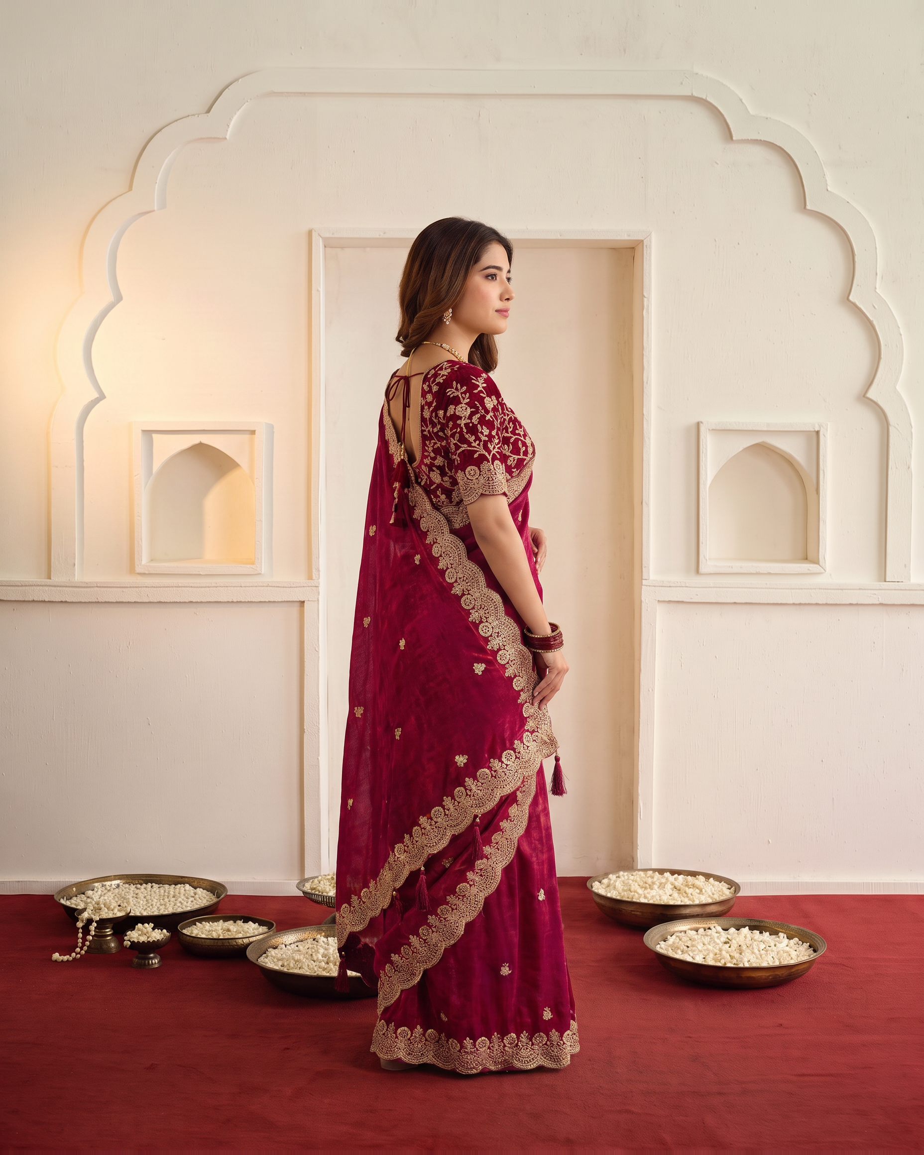 Ziva Sequins Festive Saree with Shimmer Embroidery - Red - side