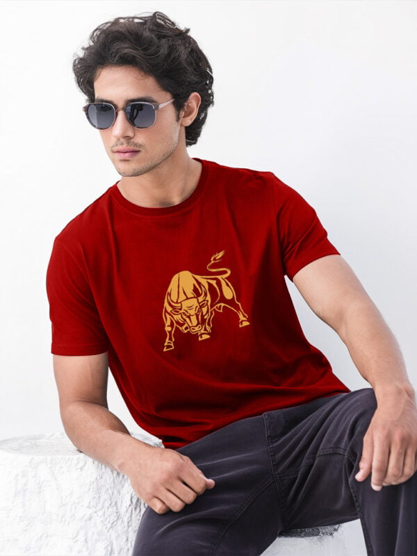 Men's Red Round Neck Printed T-Shirt