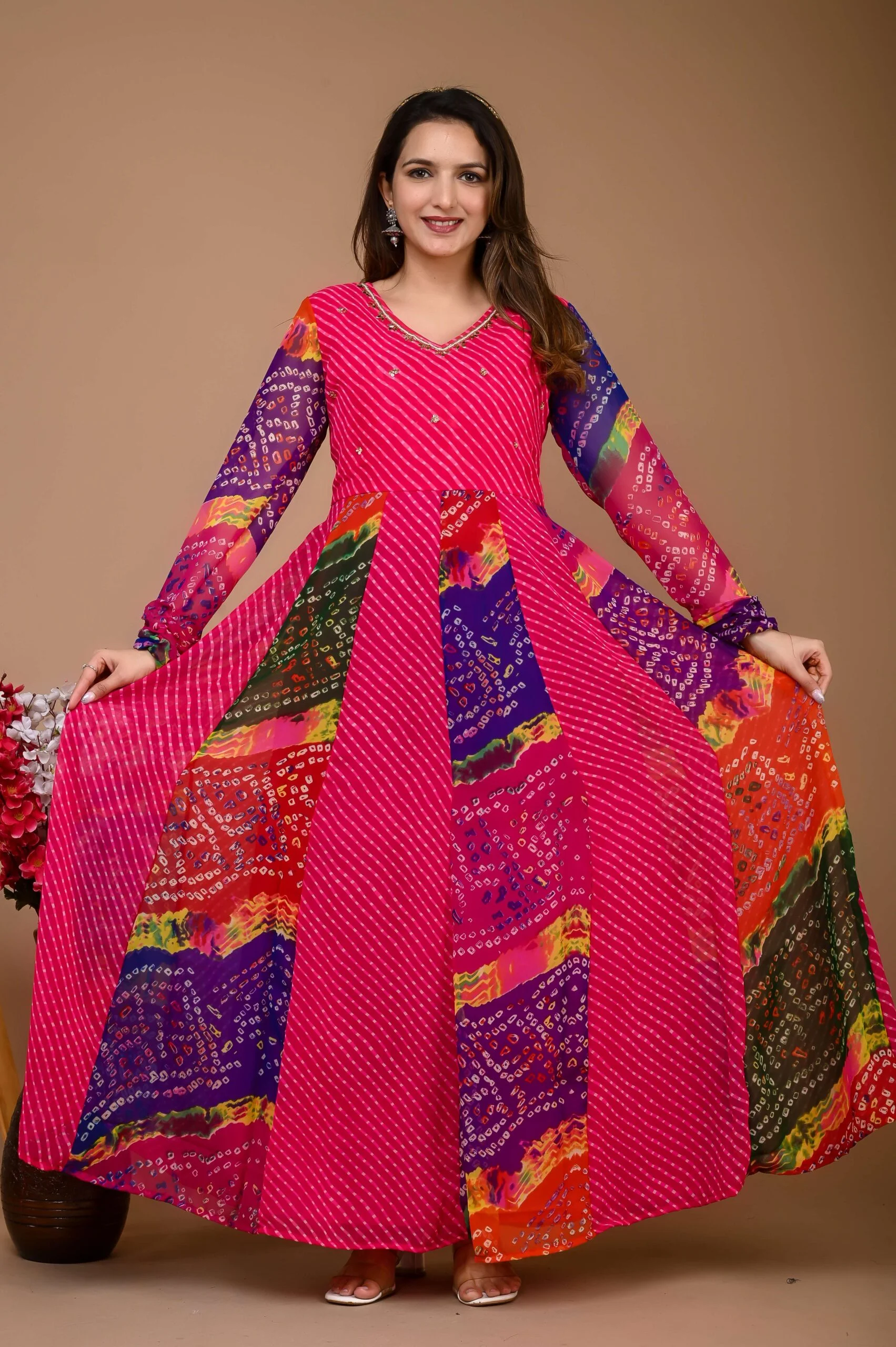 Pink Georgette Kali Gown