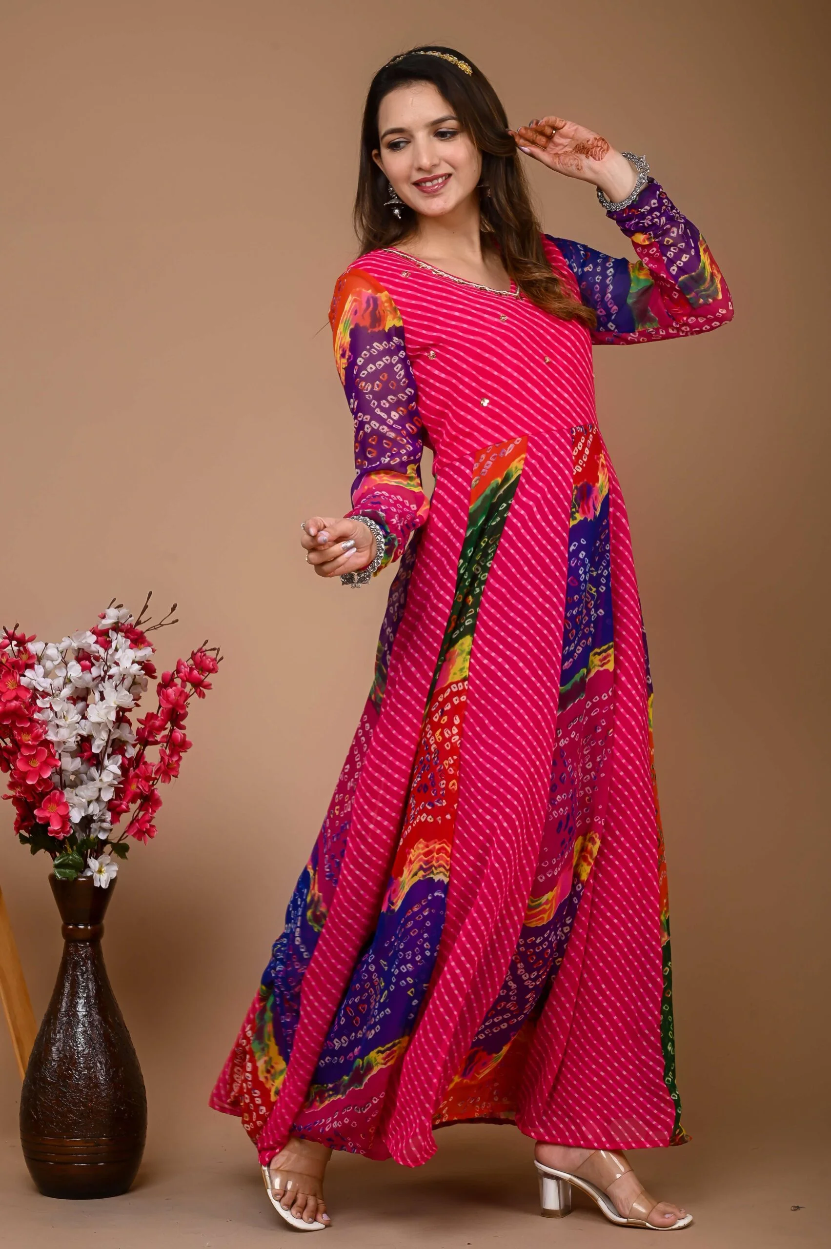 Pink Georgette Kali Gown - Image 3