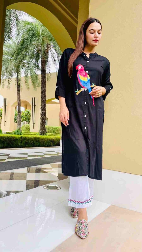 Women`s Black White Kurti Pant Set