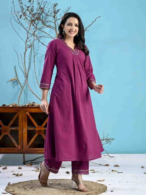 Wine Kurta Pant Co-ord Set