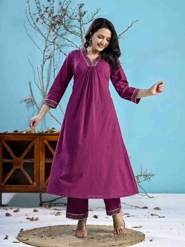 Wine Kurta Pant Co-ord Set - Image 4