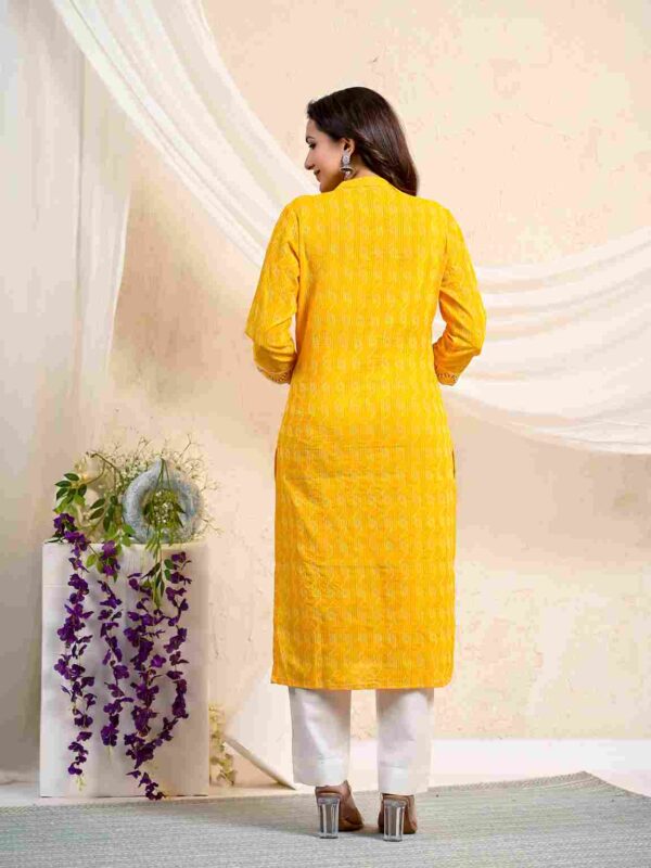 Women`s Yellow Straight Kurta Pant Set - Image 2