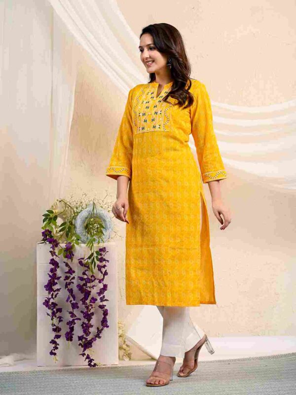 Women`s Yellow Straight Kurta Pant Set - Image 3