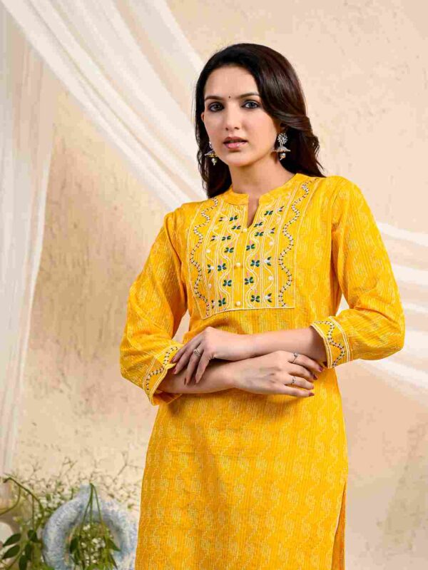 Women`s Yellow Straight Kurta Pant Set - Image 4