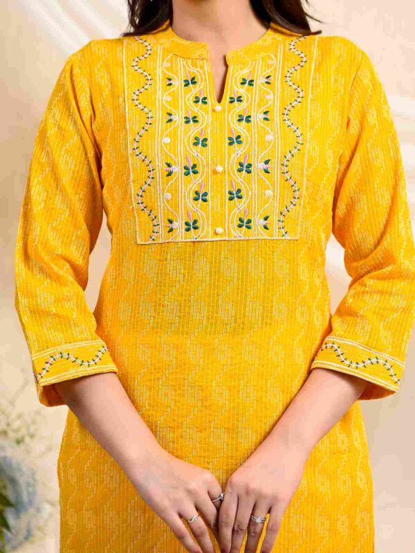 Women`s Yellow Straight Kurta Pant Set - Image 5