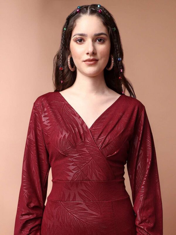 Women`s Western Wear One Piece Maroon Dress Cotton Lycra - Image 10