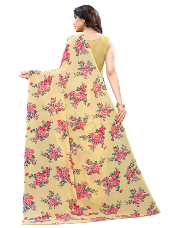 Georgette Floral Beige Saree - Image 3