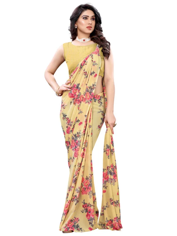 Georgette Floral Beige Saree - Image 2