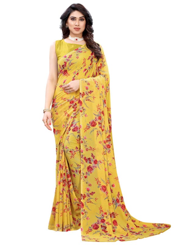 Georgette Floral Yellow Saree