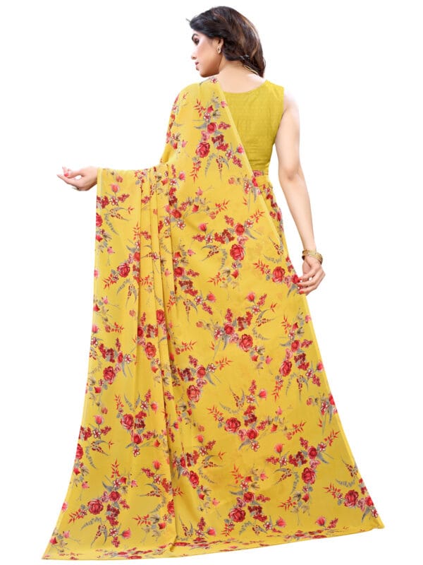 Georgette Floral Yellow Saree - Image 4