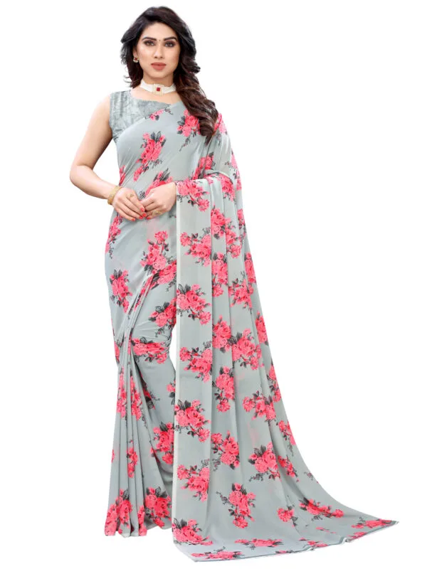 Georgette Floral Grey Saree