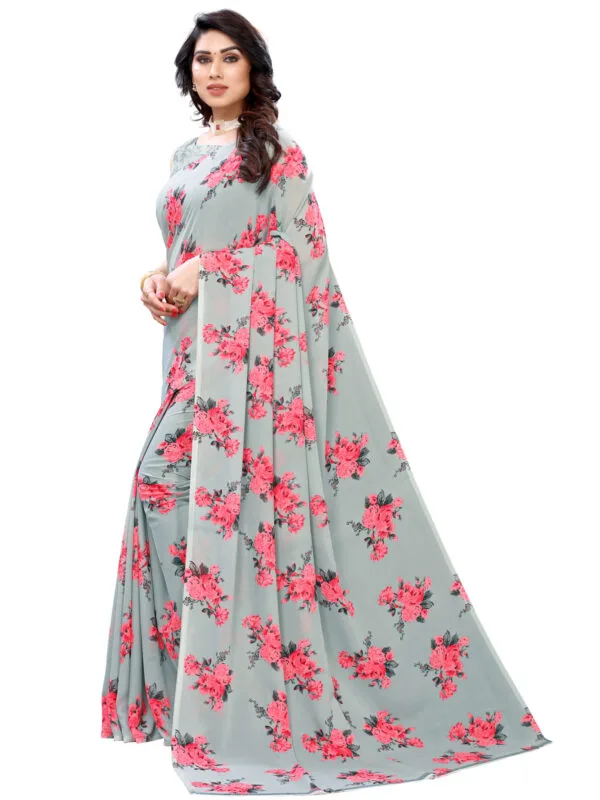 Georgette Floral Grey Saree - Image 6