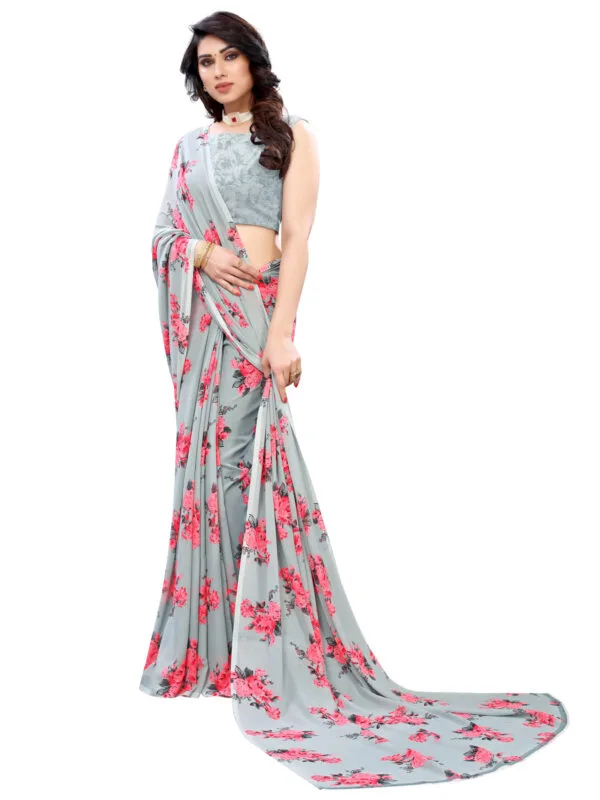 Georgette Floral Grey Saree - Image 4