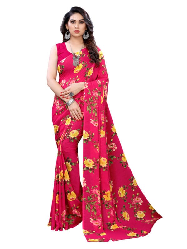 Georgette Floral Beet Red Saree