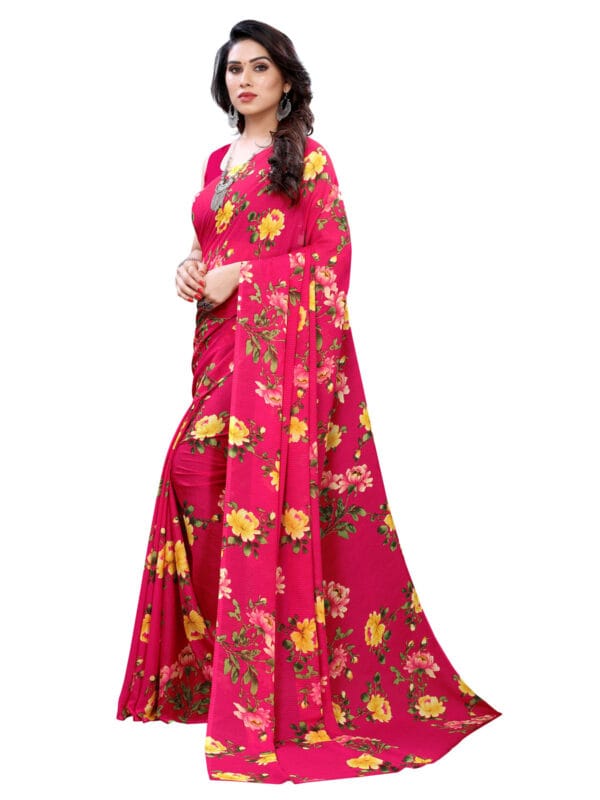 Georgette Floral Beet Red Saree - Image 3