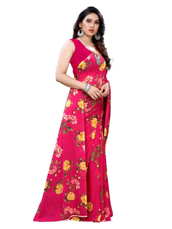 Georgette Floral Beet Red Saree - Image 2