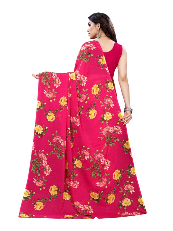 Georgette Floral Beet Red Saree - Image 6