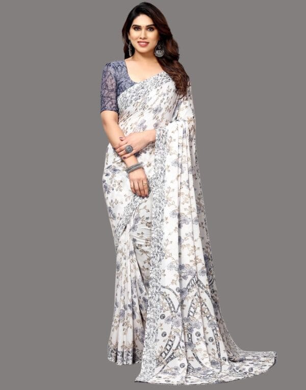 Georgette Floral Light Grey Saree