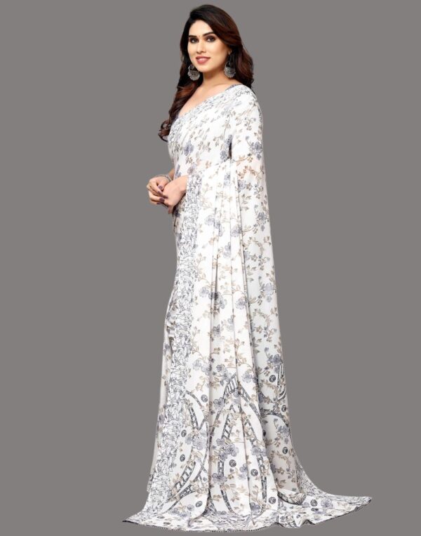 Georgette Floral Light Grey Saree - Image 3