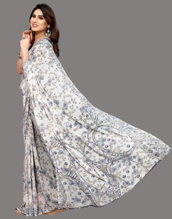 Georgette Floral Light Grey Saree - Image 2