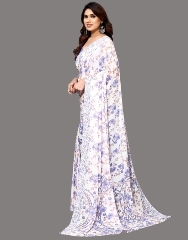 Georgette Floral Light Purple Saree - Image 4