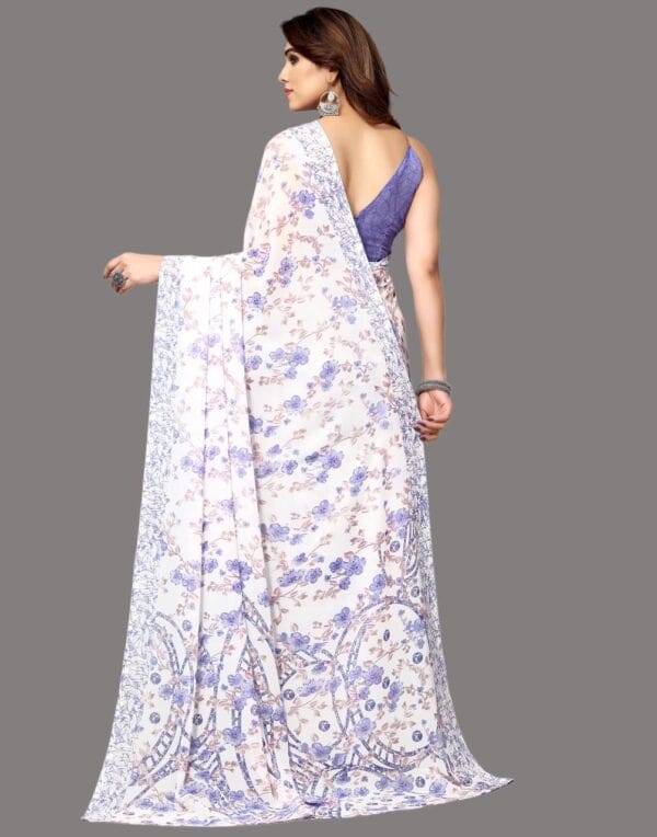 Georgette Floral Light Purple Saree - Image 3