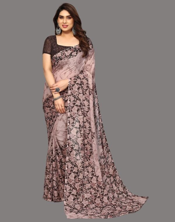 Georgette Floral Brown Saree