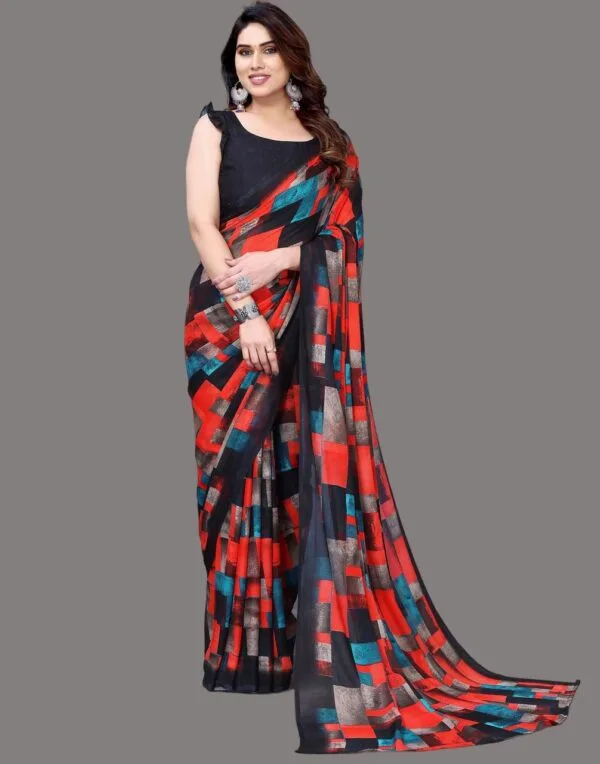 Georgette Geometric Navy Blue Saree