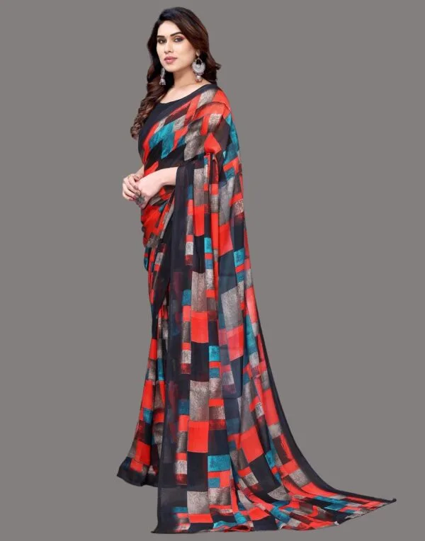 Georgette Geometric Navy Blue Saree - Image 6