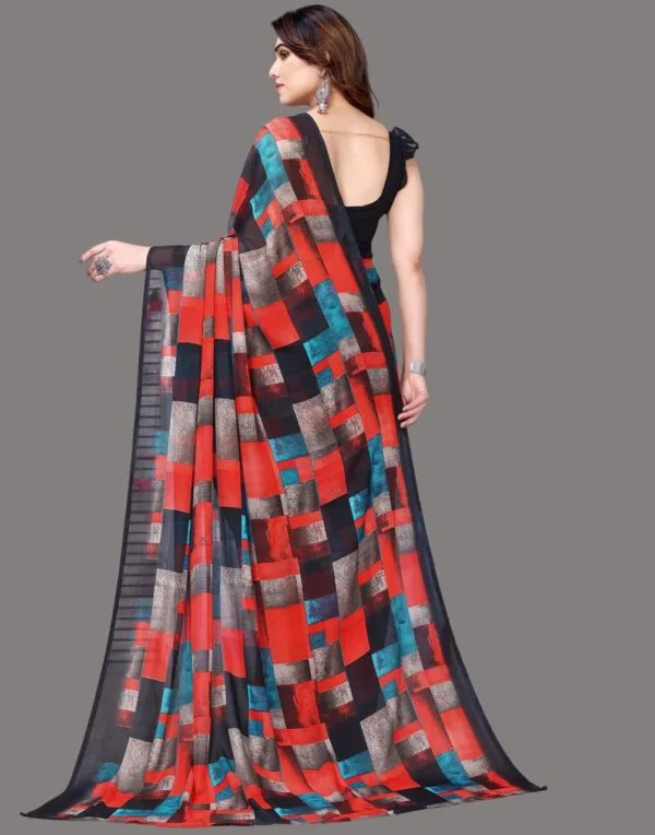 Georgette Geometric Navy Blue Saree - Image 5